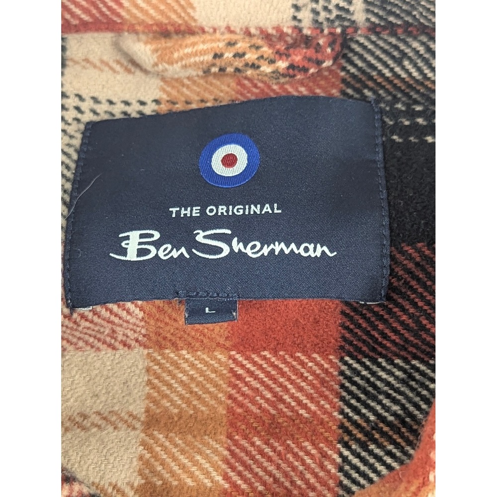 Ben Sherman Mens Plaid Cotton Button Down Shirt Orange Brown Long Sleeve Large - Picture 11 of 13